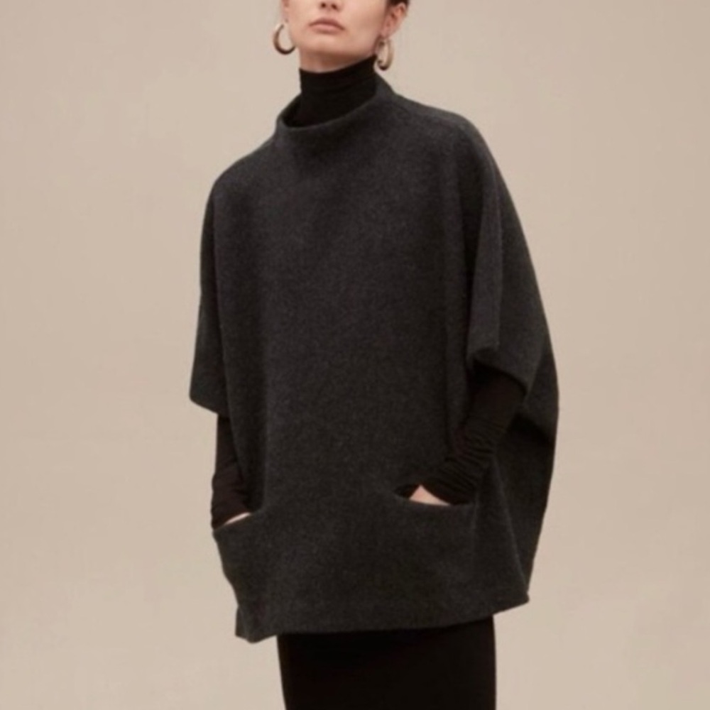 Aritzia Wilfred Merino Wool Poncho Grey Shrug Sweater Neutral Small / Medium